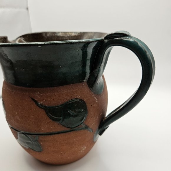 Vintage TG Handmade Brown Green Glaze Leaf 16oz Stoneware Pottery Mug - Picture 8 of 10